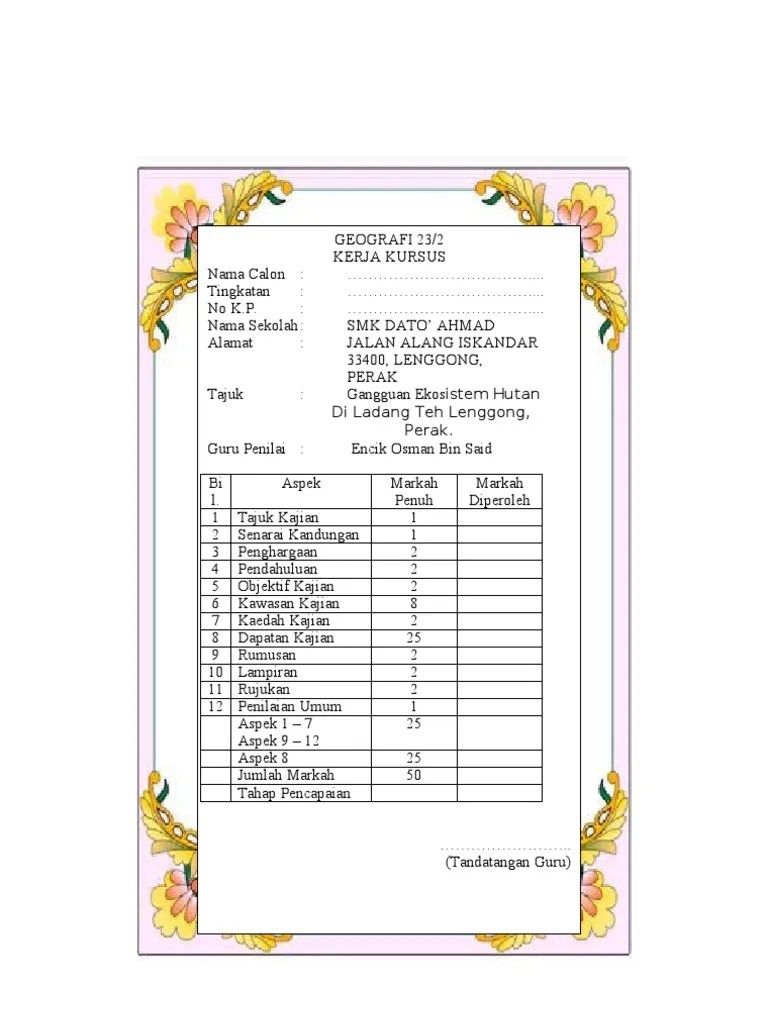 Nuraneesa binti md ismail page 3 2.0 pendahuluan saya menjalankan kajian ini bagi memenuhi keperluan kerja lapangan geografi tingkatan 1 . Contoh Kerja Kursus Tingkatan 3 Pdf