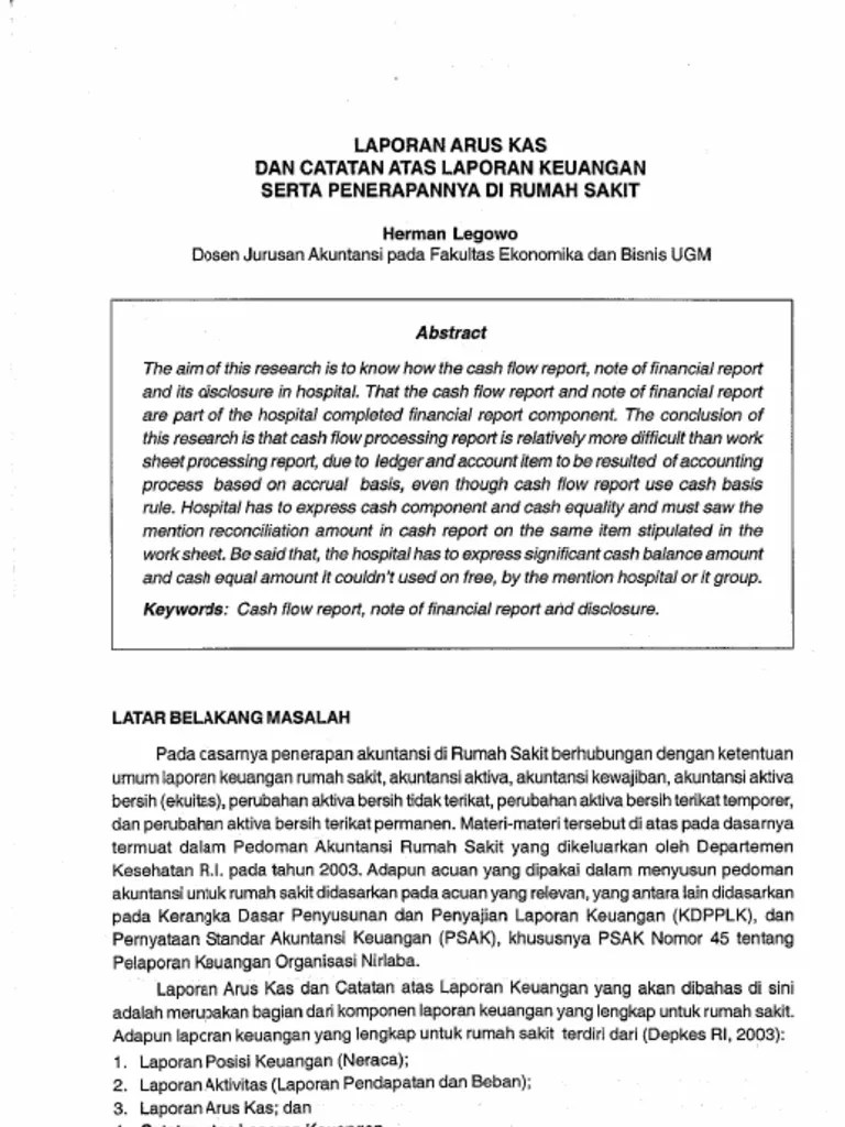 Penulisan catatan atas laporan keuangan rumah sakit . Laporan Arus Kas Dan Catatan Atas Laporan Keuangan Serta Penerapannya Di Rumah Sakit Pdf