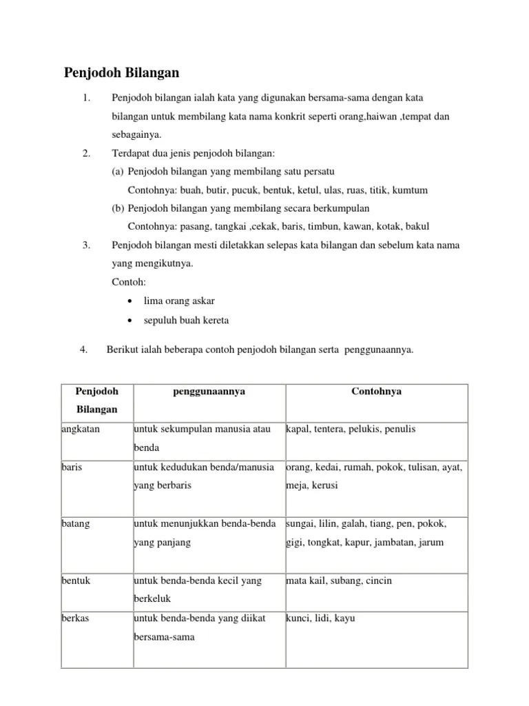 Di atas meja itu ada beberapa puluh cucuk sate. Penjodoh Bilangan Nota Pdf