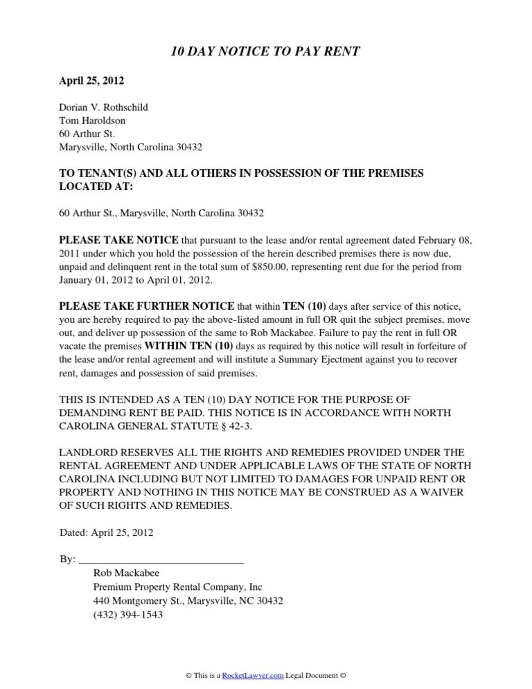 north carolina eviction notice pdf