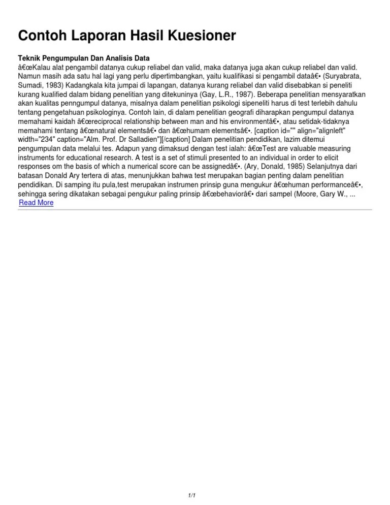 Penyusunan ikm menggunakan kuesioner sebagai alat bantu pengumpulan data kepuasan masyarakat penerima pelayanan. Contoh Laporan Hasil Kuesioner Pdf