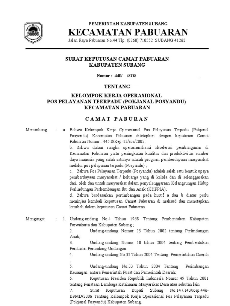 sk perubahan susunan pengurus bumdes 2020 9. Sk Pokjanal Py Pdf