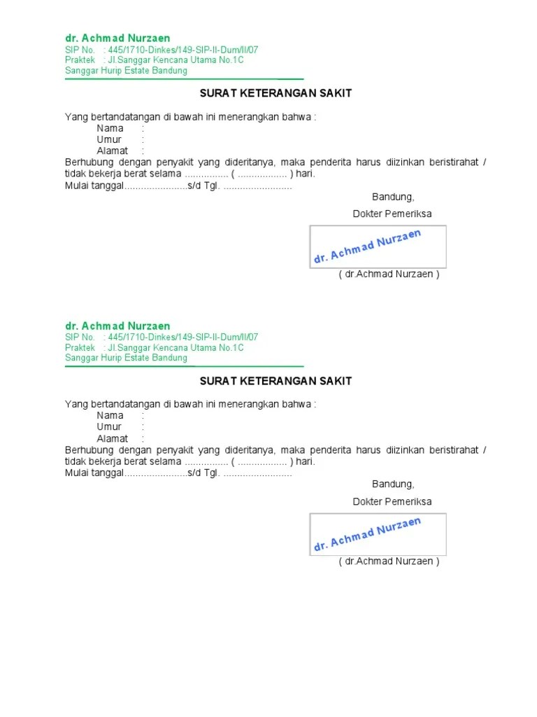 Surat dokter kosong bandung pdf. Contoh Surat Keterangan Sakit