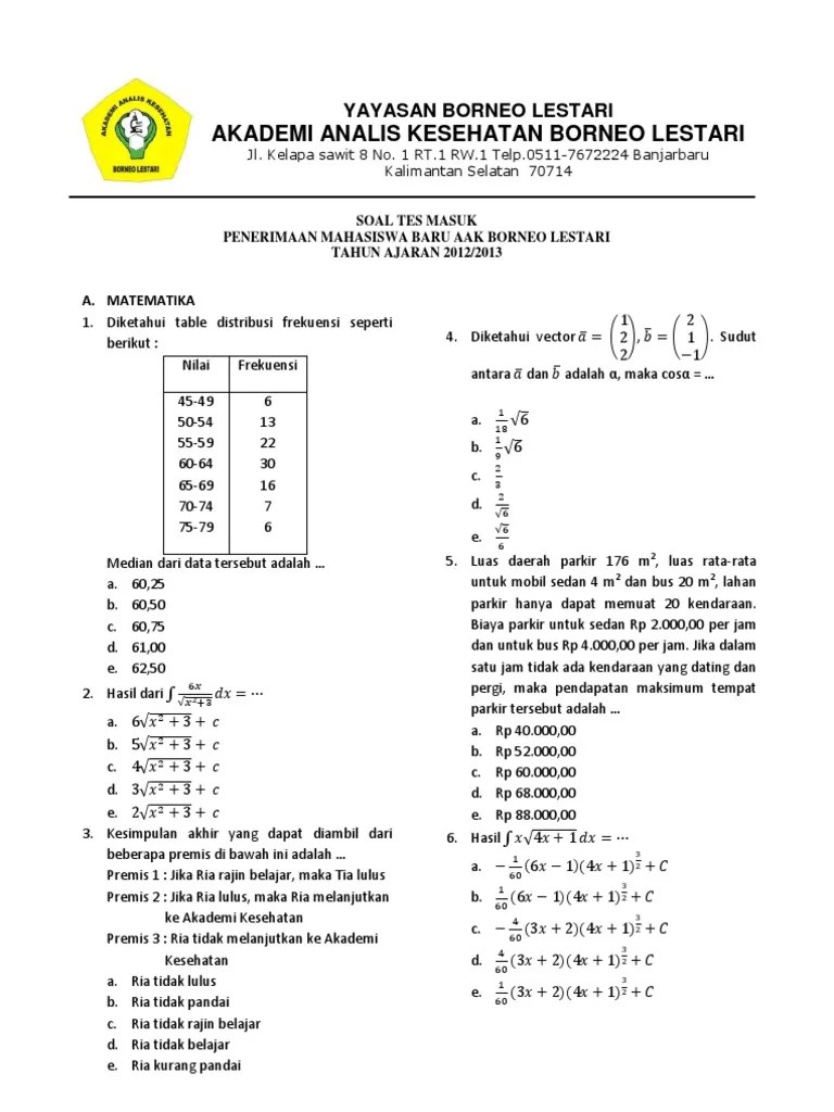 Contoh Soal Tes Masuk Fakultas Hukum . Soal Tes Masuk Fakultas Farmasi Mudah