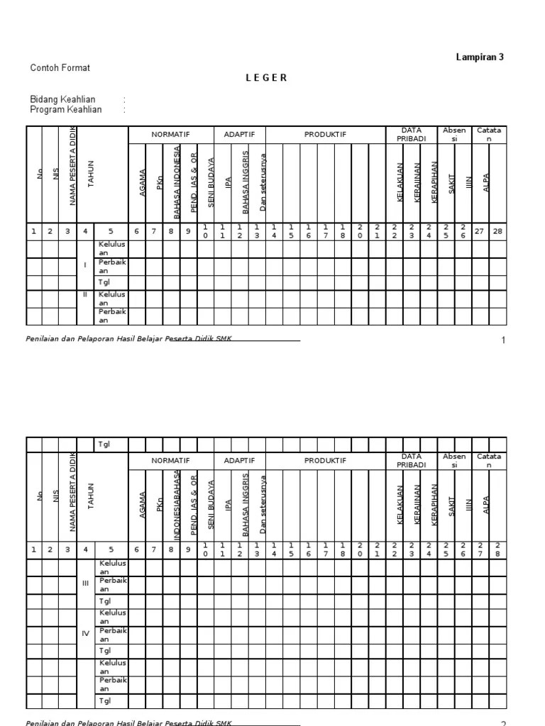 Berdasarkan pengertiannya didasari logikan leger adalah daftar nilai asli siswa. Contoh Format Leger Pdf