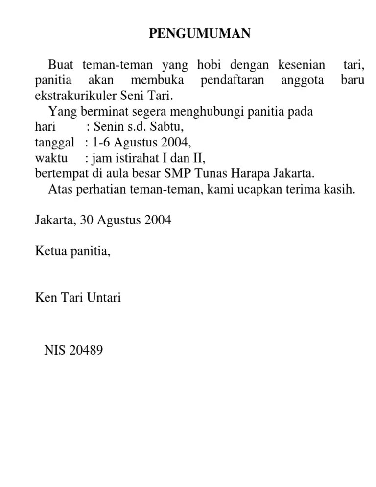 Contoh Pengumuman | PDF