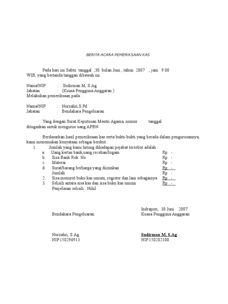 Berita Acara Pemeriksaan Kas