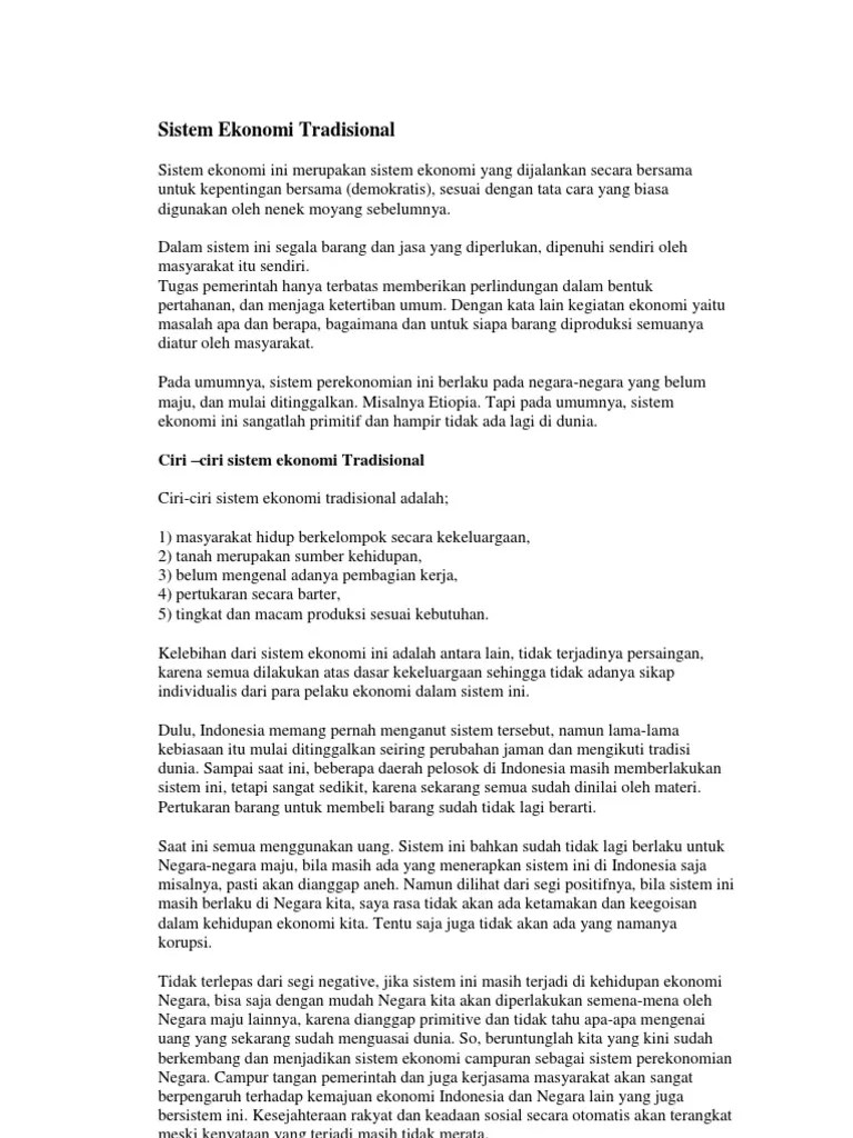 Sistem Ekonomi Tradisional | PDF