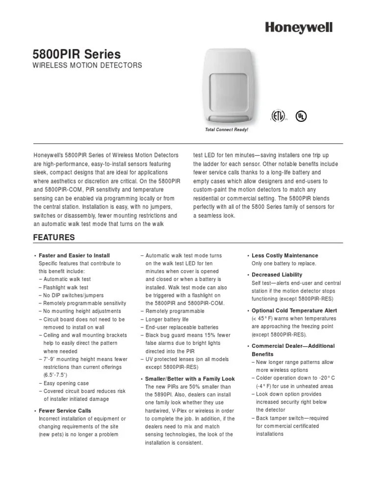 Free pdf download for the honeywell 11wh installation instructions at installmanuals.com. Honeywell 5800pir Series Data Sheet Pdf Security Alarm Equipment