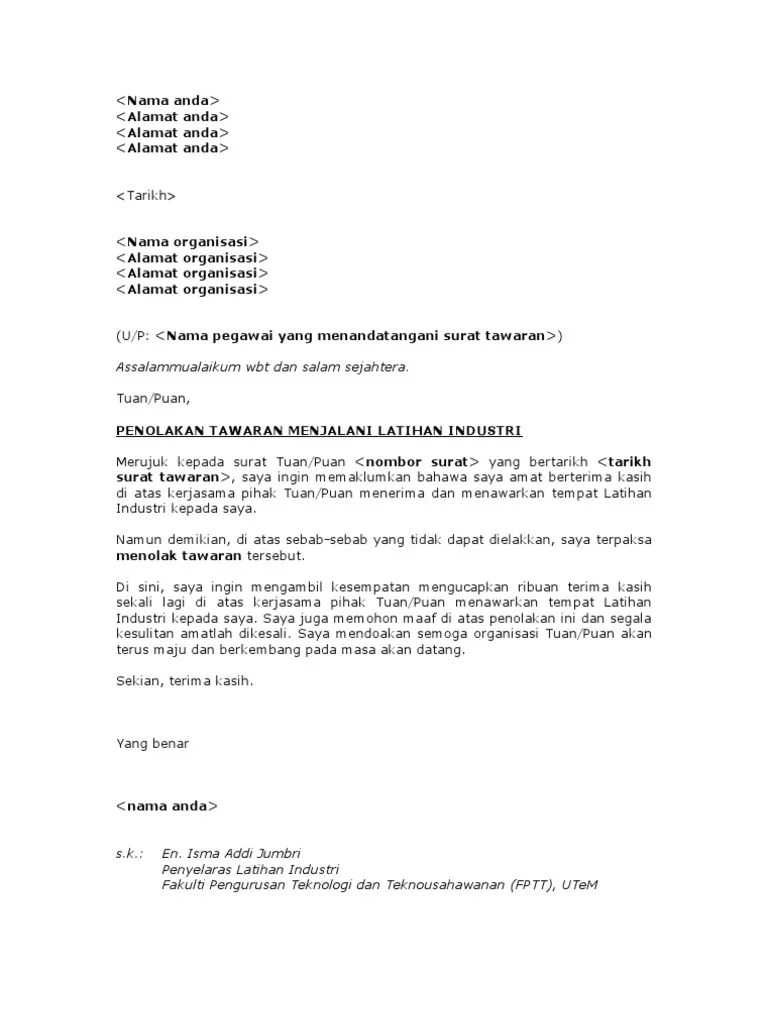 Contoh surat tawaran pekerjaan contoh resume. Contoh Surat Tolak Tawaran Kerja Amirctzx