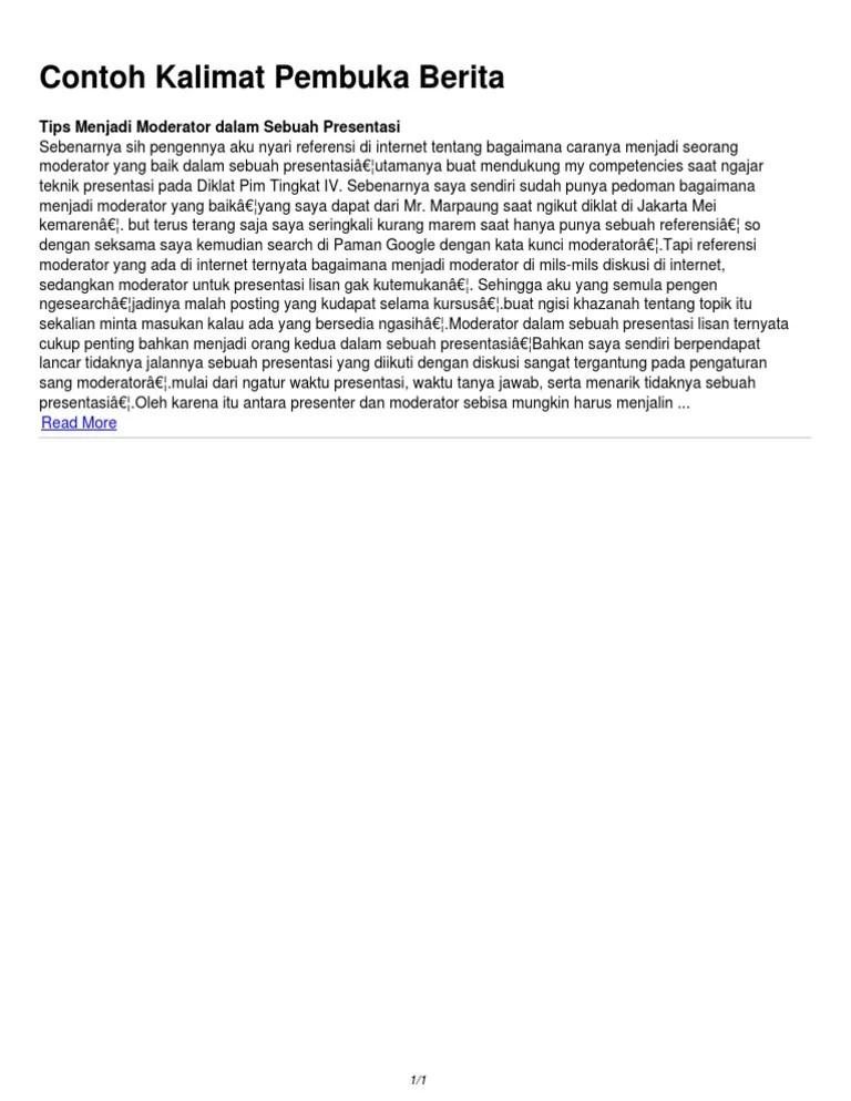 Contoh Kalimat Pembuka Berita Dalam – Beinyu.com