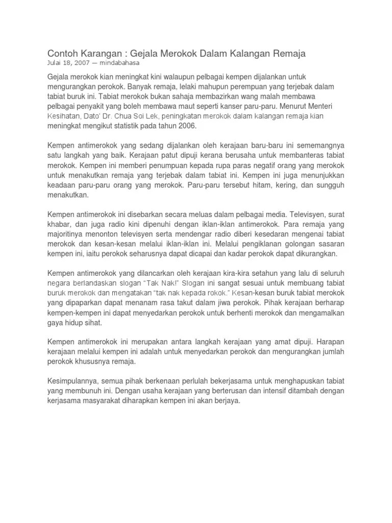 Bahaya Merokok Bagi Pelajar Karangan