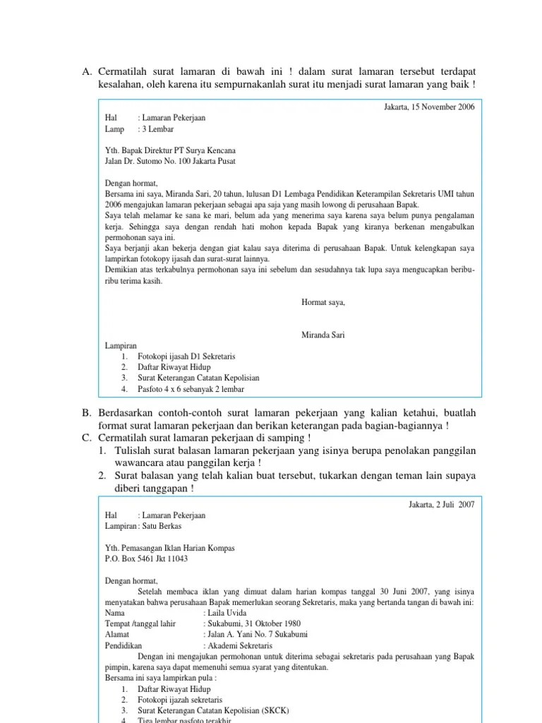 Contoh Surat Balasan Lamaran Pekerjaan Yang Berisi Penolakan - Doylc Asia