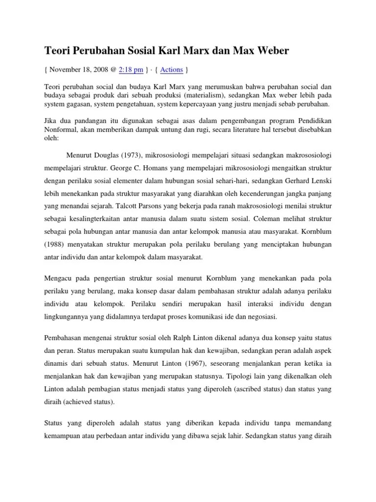 Teori Perubahan Sosial Karl Marx Dan Max | PDF