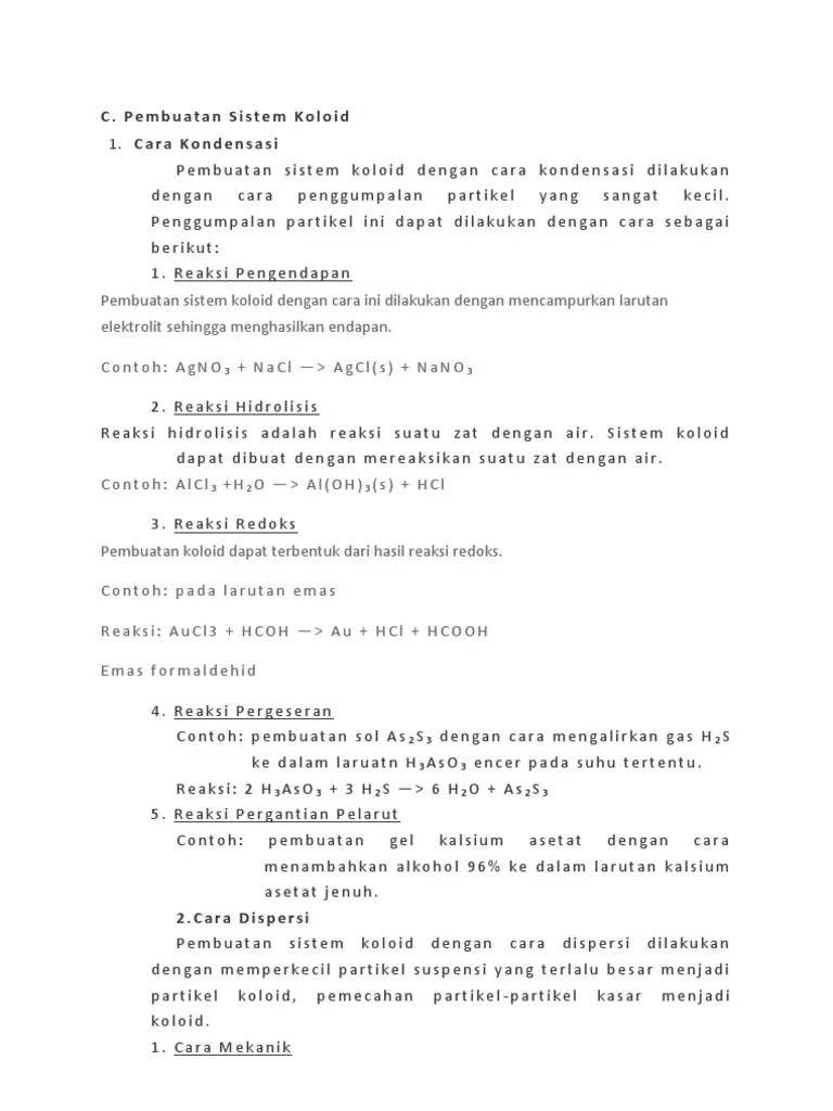 Cara kondensasi dengan cara kondensasi, partikel larutan sejati (molekul atau ion) . Pembuatan Koloid Pdf