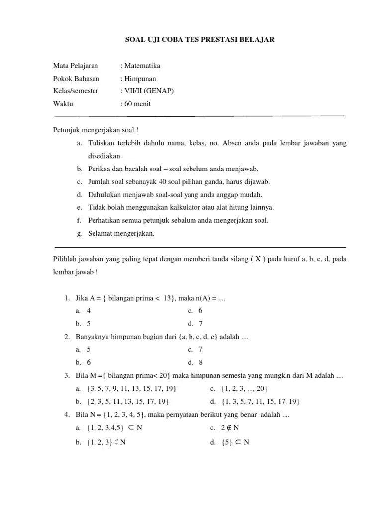 Perhatikan diagaram venn berikut ! Soal Himpunan Pdf