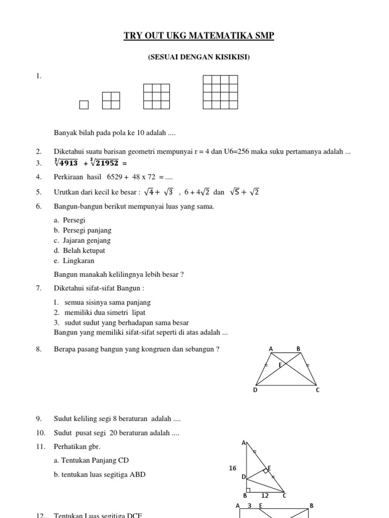 Download soal olimpiade bahasa inggris smp from docs.google.com. Soal Ukg Matematika Sesuai Kisikisi