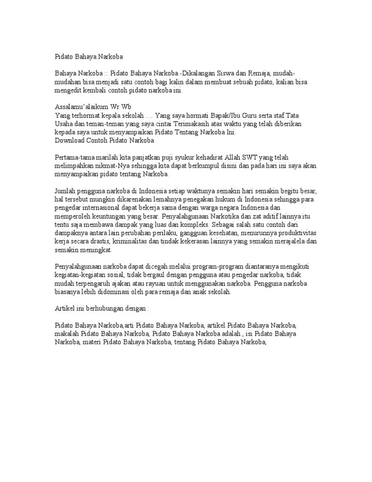 Contoh pidato tentang bahaya narkoba bagi remaja; Contoh Pidato Singkat Tentang Narkoba Di Kalangan Remaja