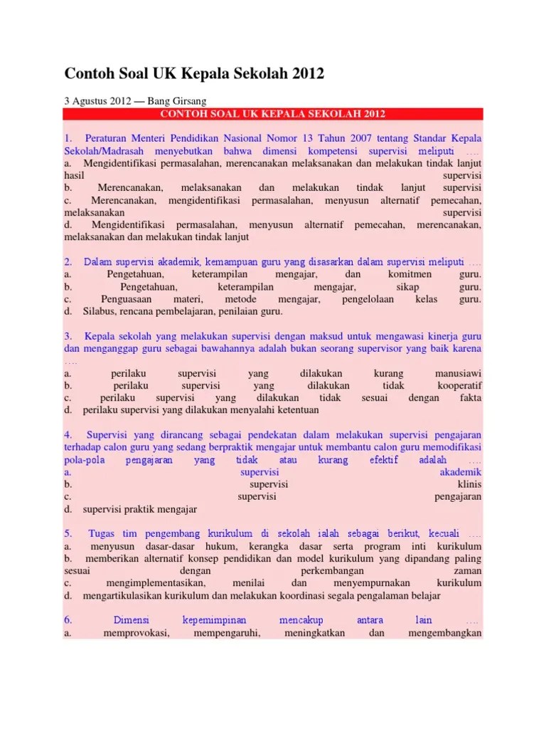 Contoh Soal UK Kepala Sekolah | PDF