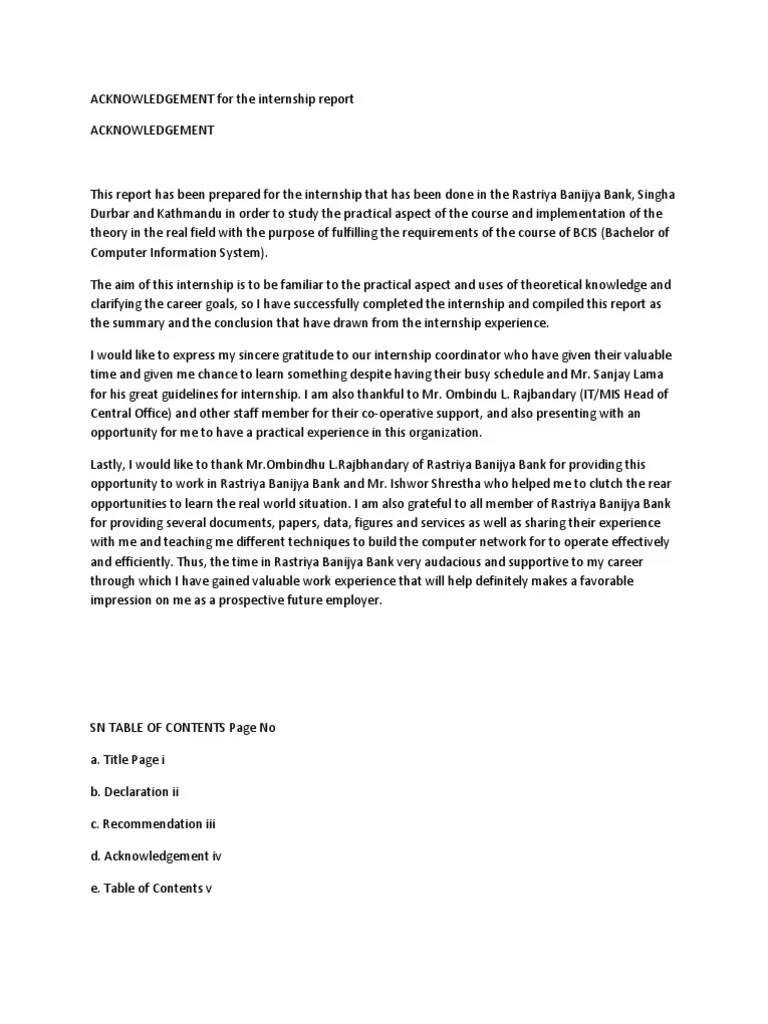 You can get a plagiarism report. Acknowledgement For The Internship Report Pdf Banks Server Computing