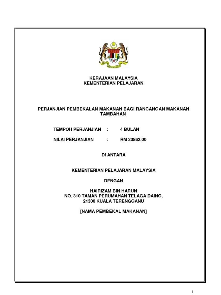 Perjanjian perkhidmatan pembekalan dan pengiriman catuan makanan mentah basah dan. Contoh Surat Perjanjian Pembekal Makanan