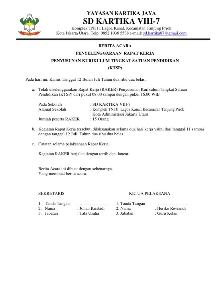 Kurikulum ktsp ke kurikulum 2013 di sma muhammadiyah 3 surakarta. Contoh Berita Acara Penyusunan Silabus Sma