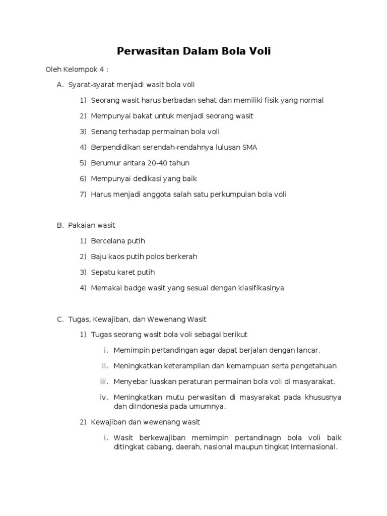 Perwasitan Dalam Bola Voli | PDF