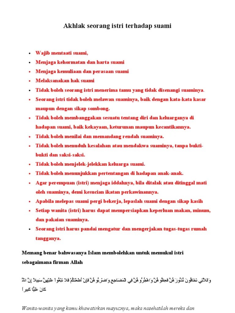 Akhlak Seorang Istri Terhadap Suami Adalah Sebagai Berikut | PDF