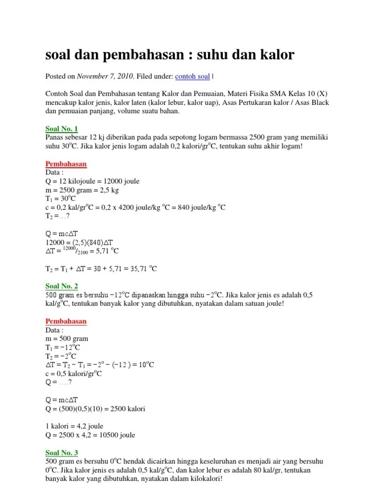 Soal Dan Pembahasan Suhu Dan Kalor | PDF