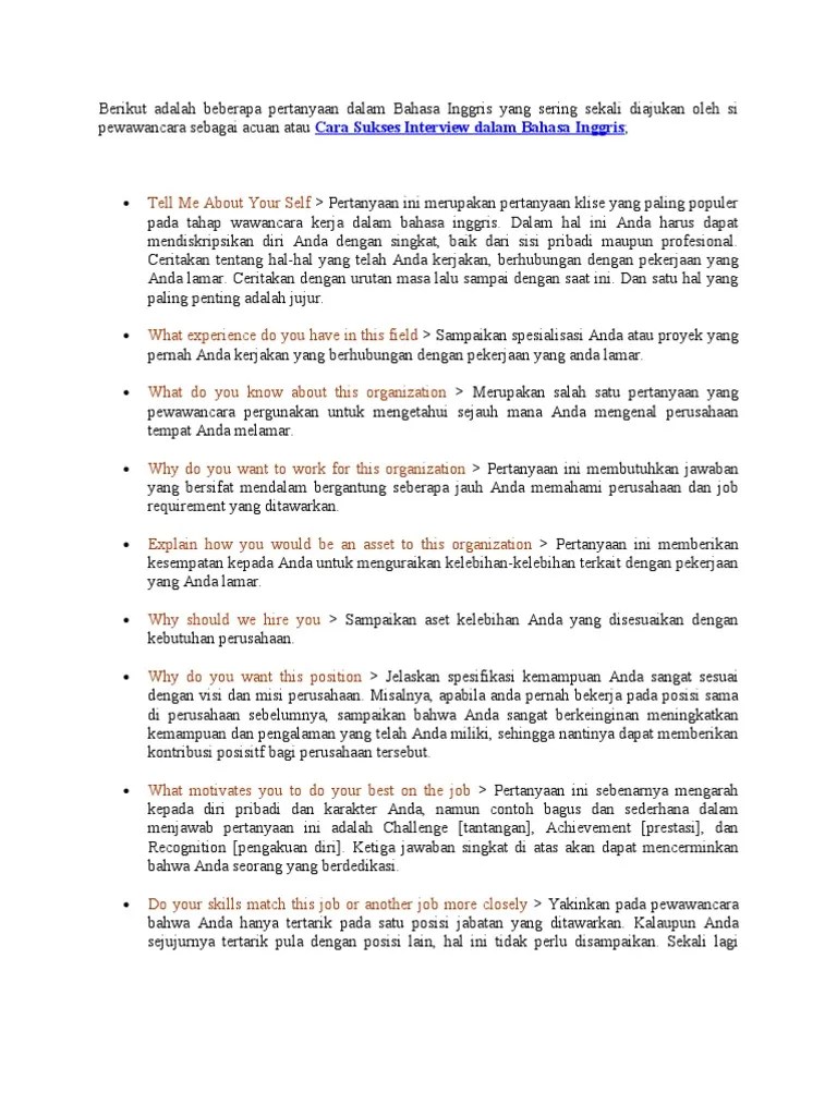 Cara Sukses Interview Dalam Bahasa Inggris | PDF