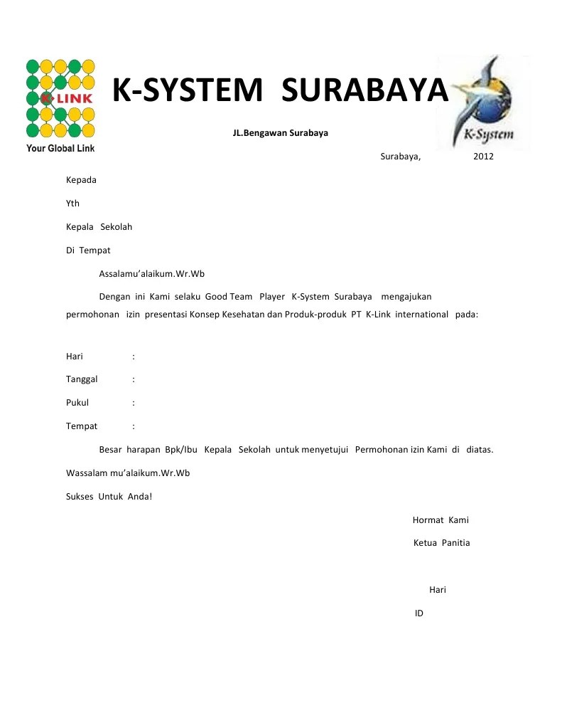 Surat Izin Presentasi PT K Link Internasional (Special For MR - Hari) | PDF
