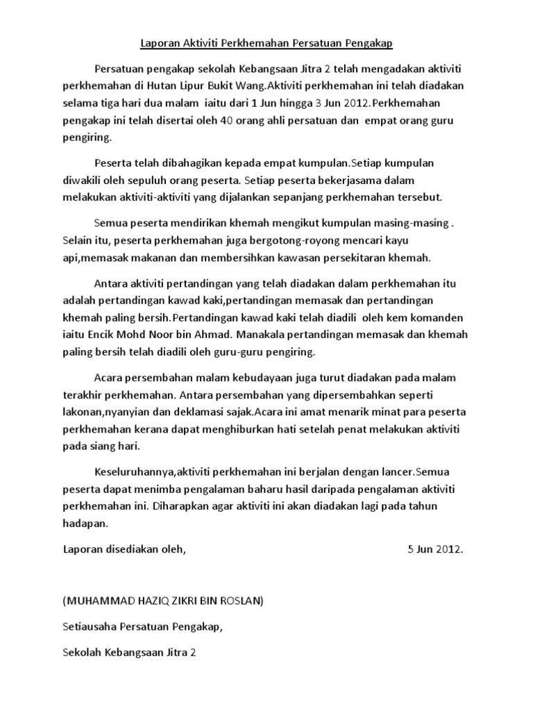 Karangan laporan lawatan ke melaka bandar raya bersejarah contoh karangan laporan pt3 lawatan sambil belajar laporan sambil belajar ke bangunan parlimen . Laporan Aktiviti Perkhemahan Persatuan Pengakap Pdf