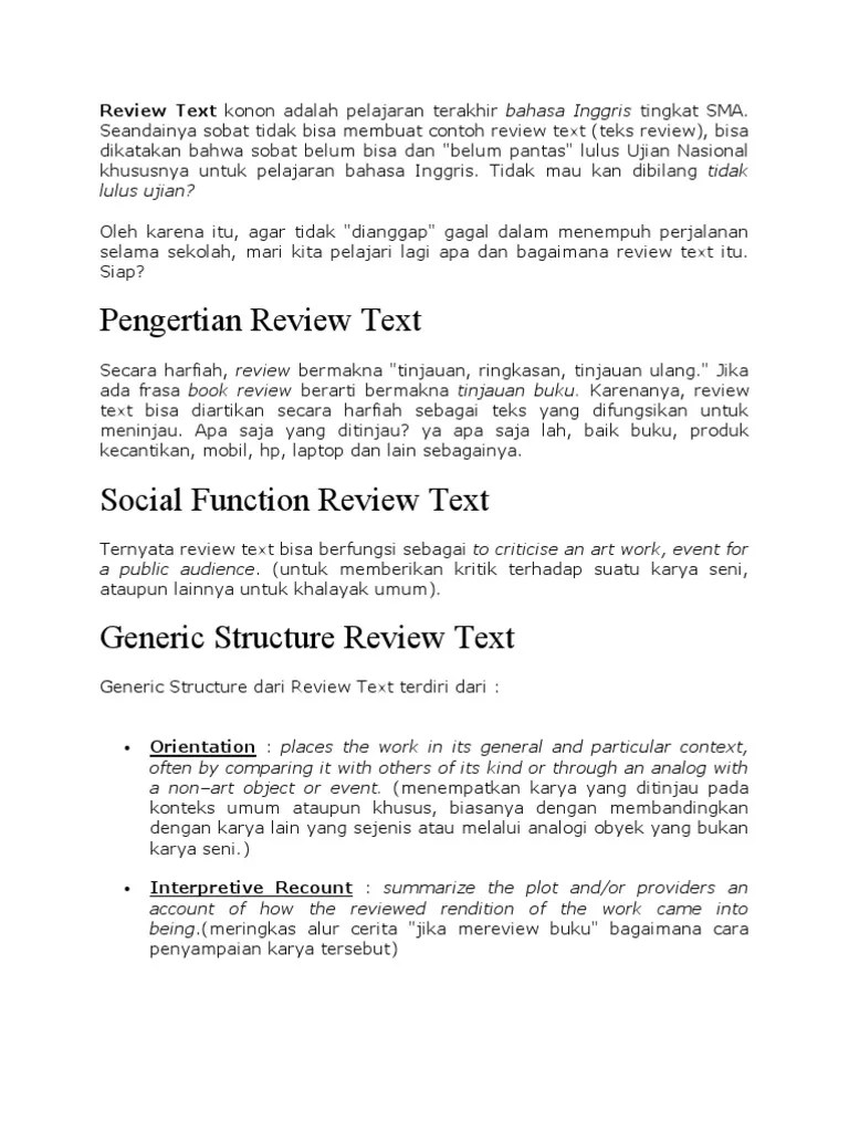 Pengertian Dari Review Text Dalam Bahasa Inggris