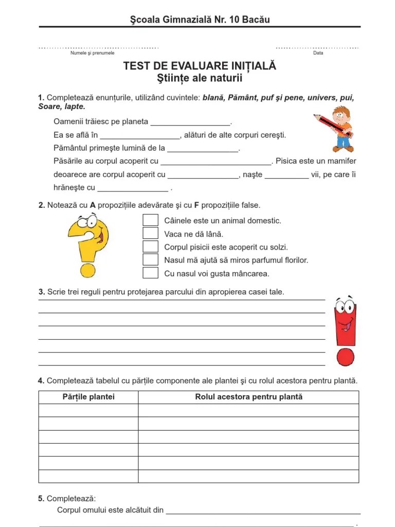 Test inițial la matematică (cu rezolvare). Test IniÅ£ial StiinÅ£e Ale Naturii Clasa A Iv A Pdf