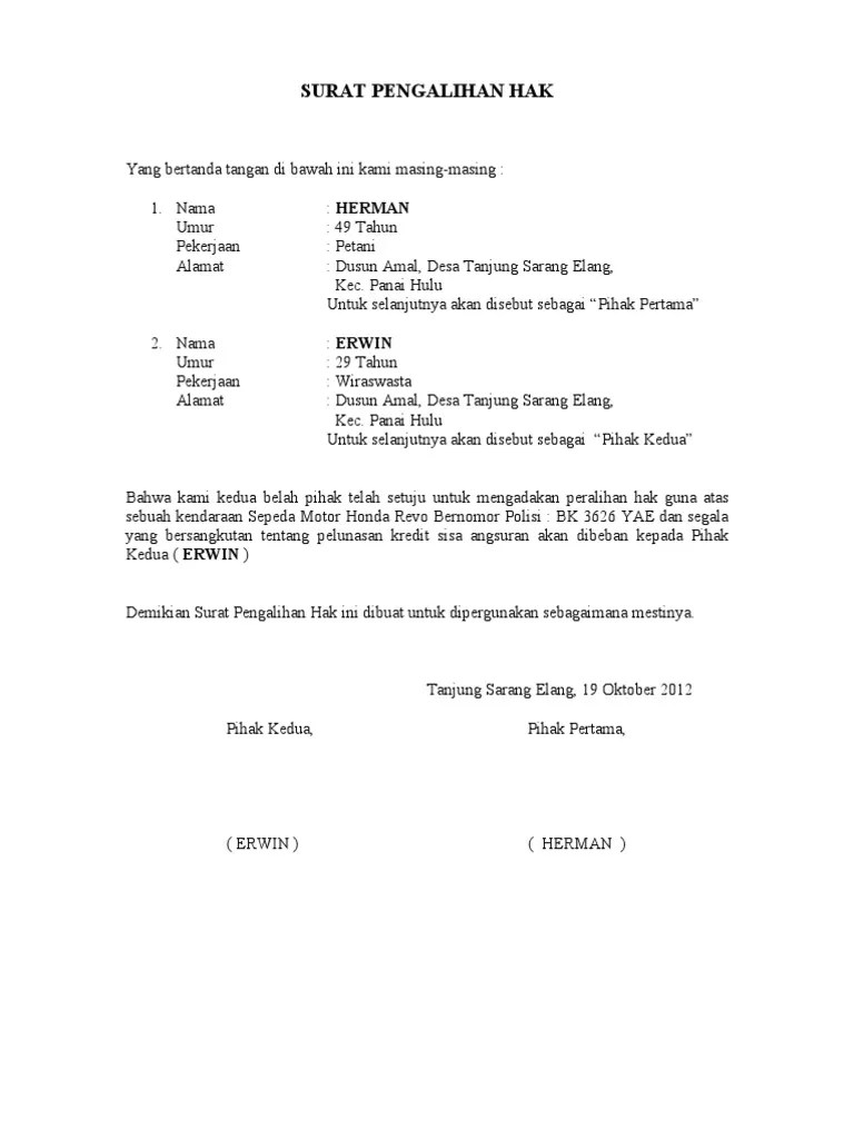 contoh surat permohonan penghapusan barangdocx. Contoh Surat Pengalihan Hak
