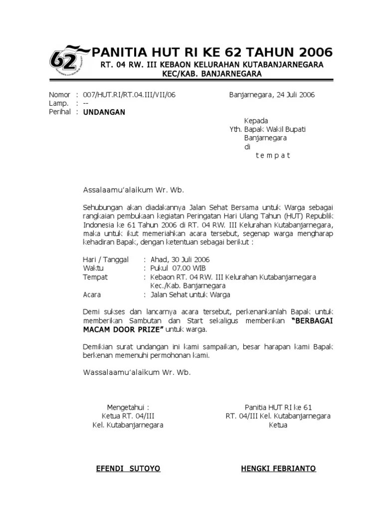 Surat kop panitia hut ke 65 ri tahun 2010 . Contoh Surat Undangan Rapat Panitia Hut Ri Kumpulan Surat Penting