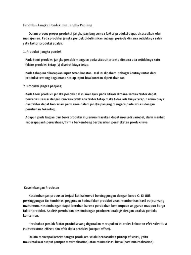Produksi Jangka Pendek Dan Jangka Panjang | PDF