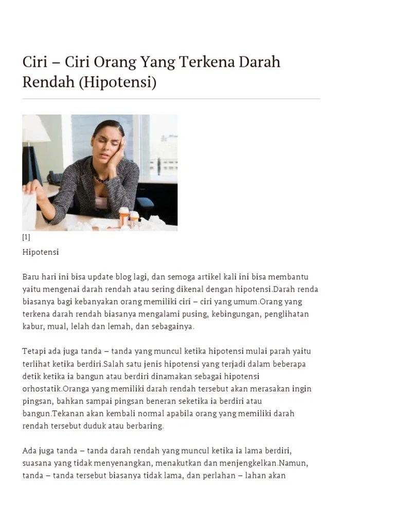 Ciri - Ciri Orang Yang Terkena Darah Rendah (Hipotensi) | PDF