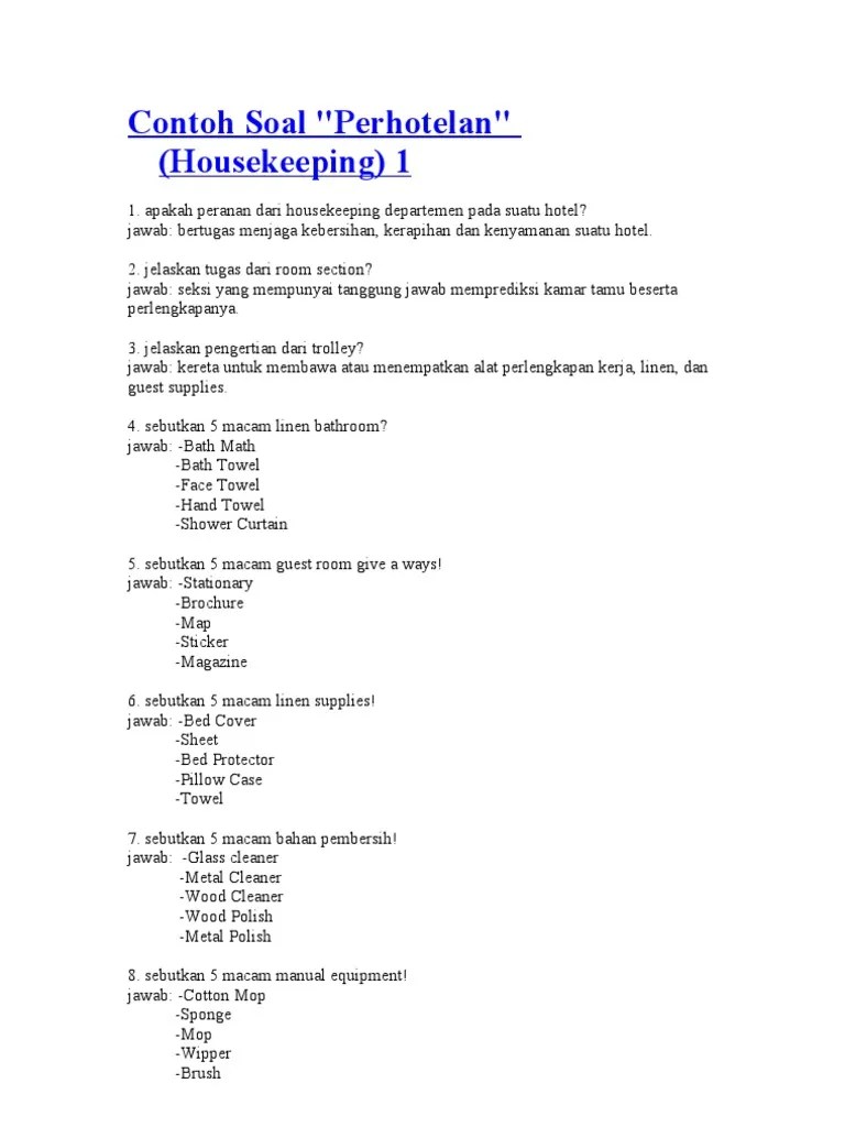 Contoh soal tes masuk cleaning service. Soal Ujian Sekolah Housekeeping Dunia Sosial