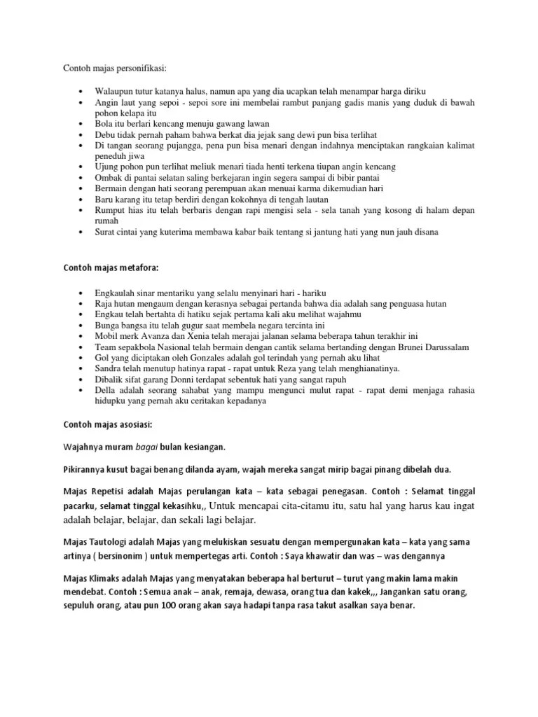Contoh Kalimat Majas Personifikasi Metafora Dan Hiperbola