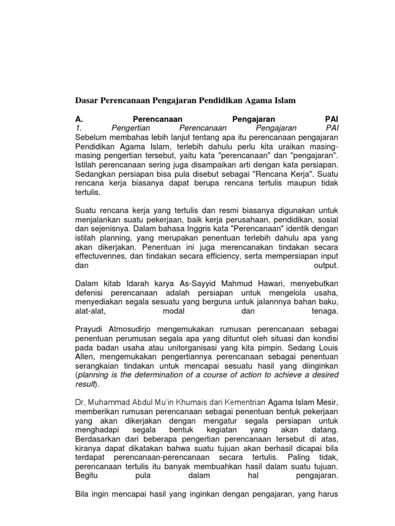 Dasar Perencanaan Pengajaran Pendidikan Agama Islam | PDF