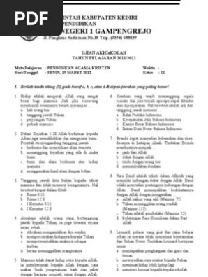 Maybe you would like to learn more about one of these? Soal Ujian Agama Kristen Kelas 9