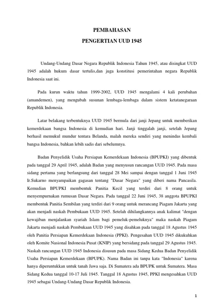 Pengertian Kedudukan Sifat Fungsi Uud 1945 | PDF