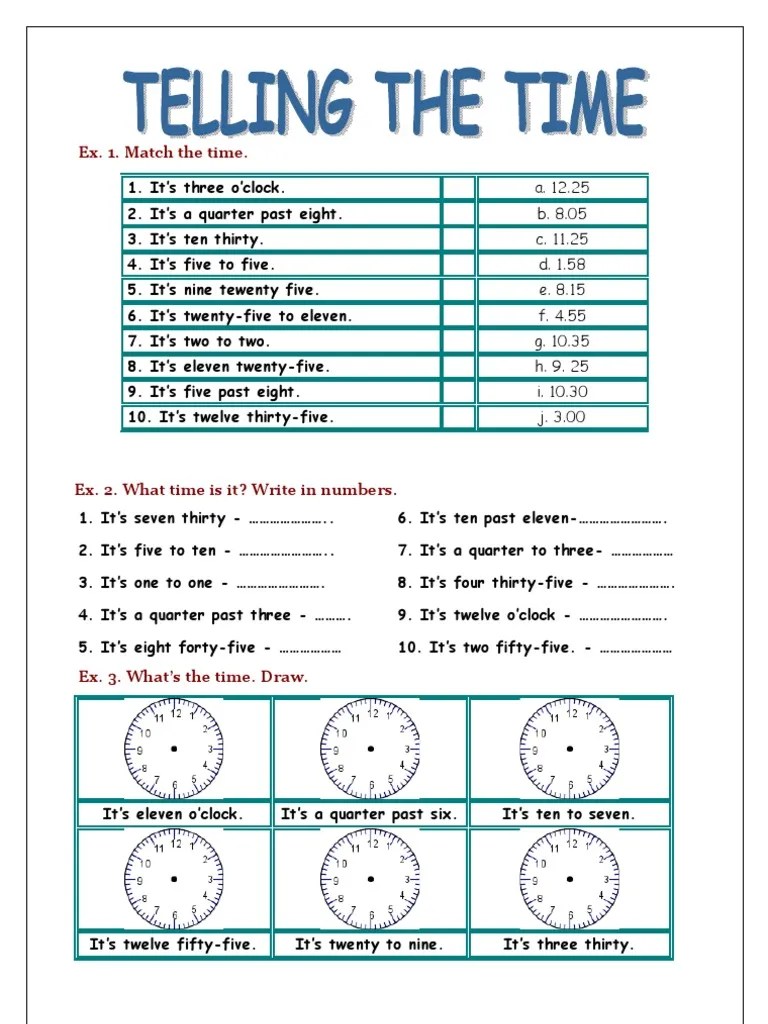 telling the time worksheet