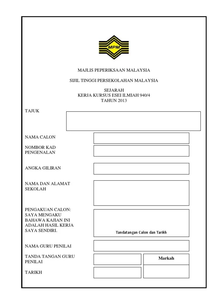 Contoh Sorotan Kajian Lepas Sejarah Stpm / Doc Kertas Cadangan Kertas