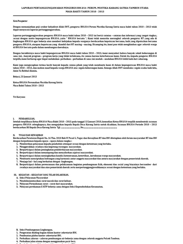 Doc contoh laporan evaluasi program bella octarianti academia edu. Laporan Pertanggungjawaban Pengurus Rw Pdf