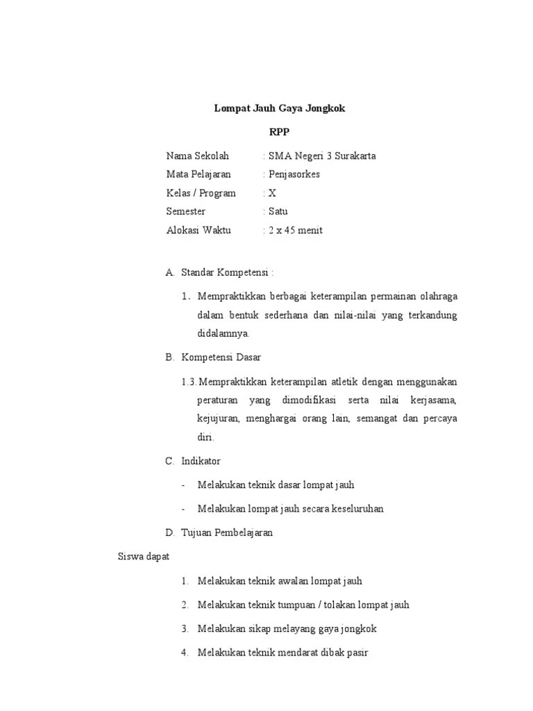 Lompat jangkit merupakan cabang olahraga atletik yang memiliki ciri dan irama tersendiri. Rpp Lompat Jauh Gaya Jongkok Pdf
