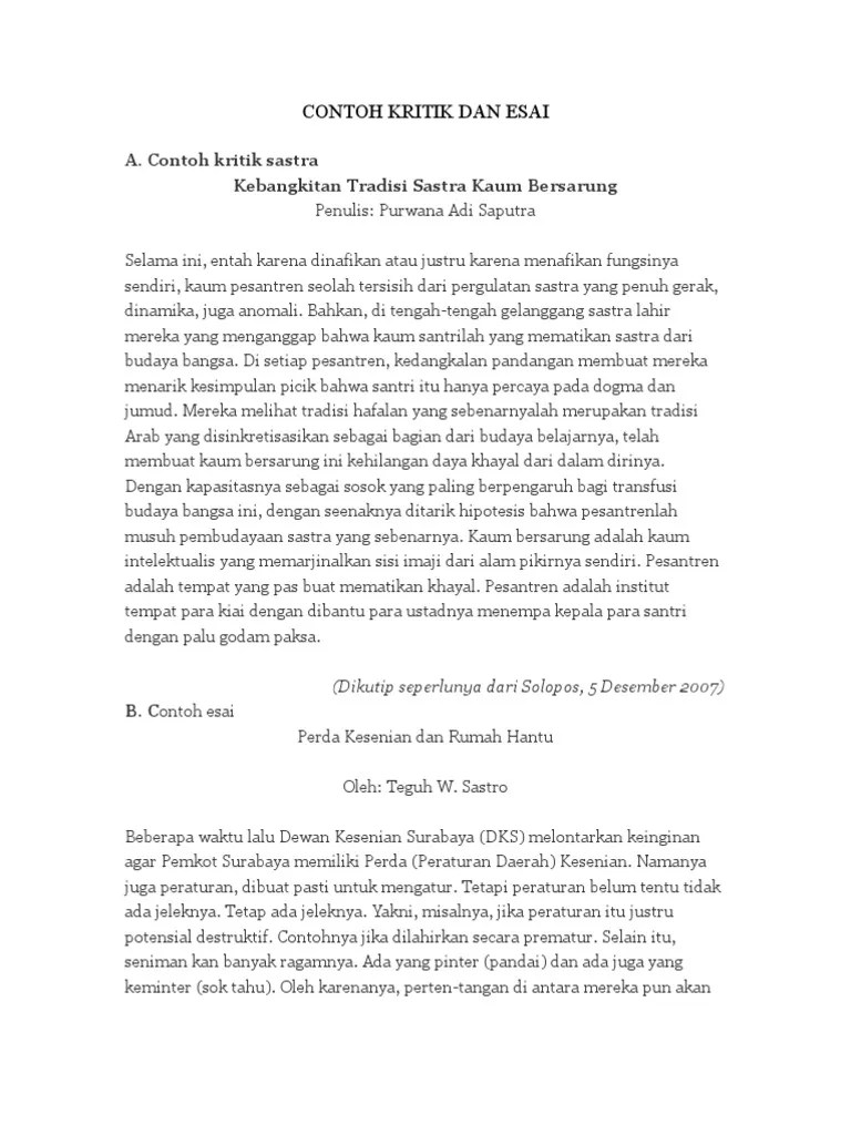 Contoh kritik dan esai novel. Contoh Kritik Dan Esai Pdf