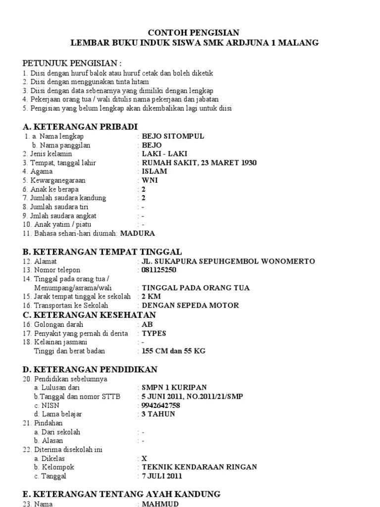 Buku Induk Siswa | PDF