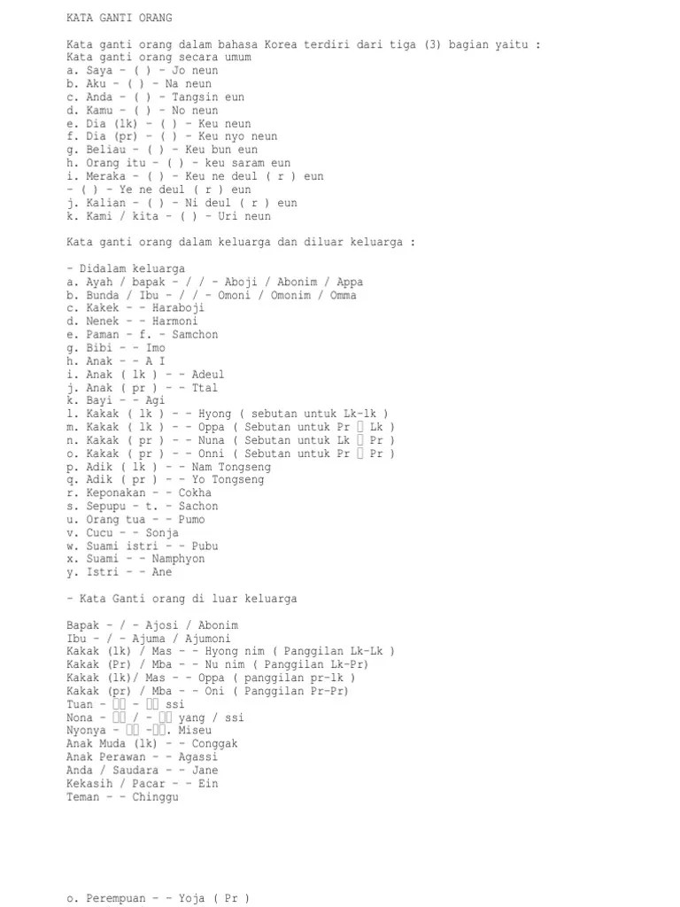 Panggilan sayang dalam bahasa korea. Korean